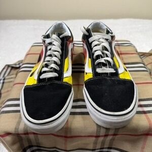 Vans Old Skool Flame Skateboard Shoes Men's Black Red Yellow Low Top Sneakers